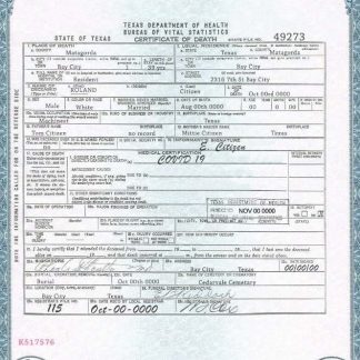 USA Texas state death certificate template in PSD format, fully editable, version 2 download template file