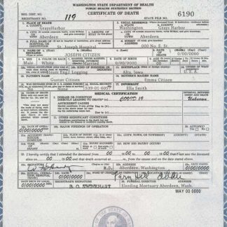 USA Washington state death certificate template in PSD format download template file