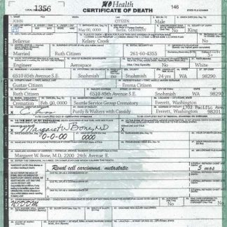 USA Washington state death certificate template in PSD format, fully editable, version 2 download template file