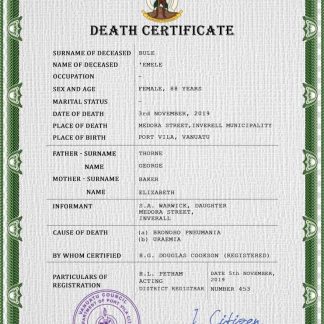 Vanuatu vital record death certificate PSD template download template file