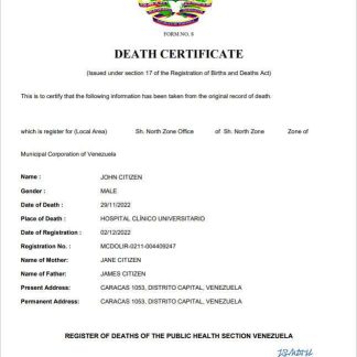 Venezuela vital record death certificate Word and PDF template download template file