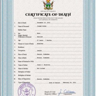 Zimbabwe death certificate PSD template download template file