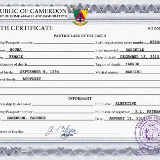 Cameroon Death Certificate download template file