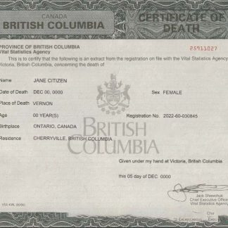 Canada British Columbia death certificate template in PSD format download template file