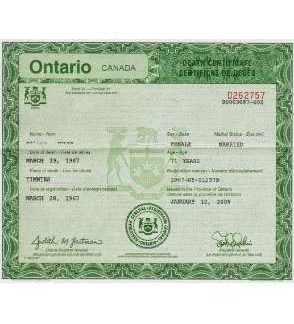 Canada Ontario death certificate download template file