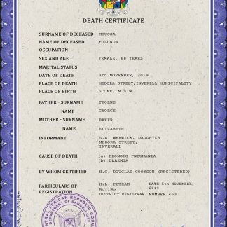 Central African Republic death certificate PSD template download template file