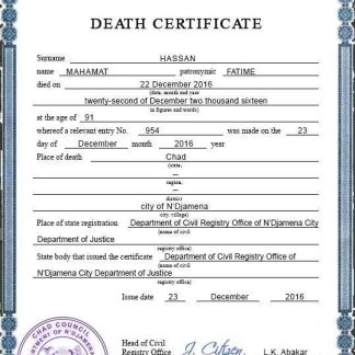 Chad vital record death certificate PSD template download template file