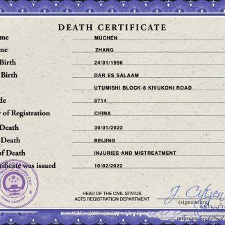 China death certificate PSD template download template file