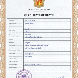 Andorra death certificate PSD template download template file