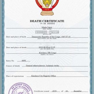 Congo (Democratic Republic of the Congo) vital record death certificate PSD template download template file