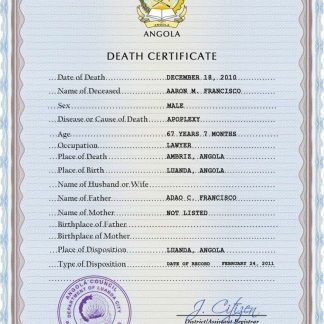 Angola vital record death certificate PSD template download template file