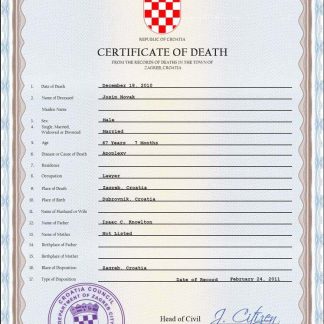 Croatia vital record death certificate Word and PDF template download template file