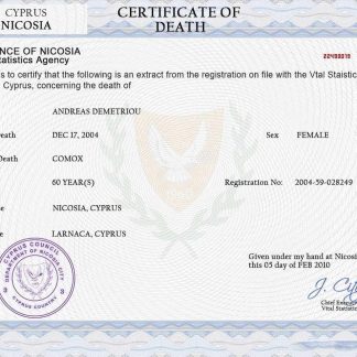 Cyprus vital record death certificate Word and PDF template download template file