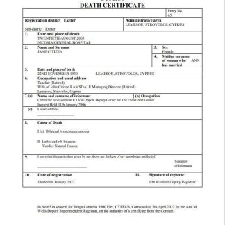 Czechia death certificate PSD template download template file