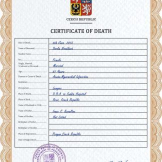 Czechia death certificate Word and PDF template download template file