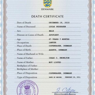 Denmark vital record death certificate PSD template download template file