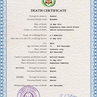 Djibouti death certificate PSD template download template file