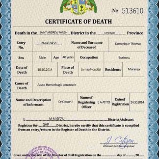 Dominica vital record death certificate PSD template download template file