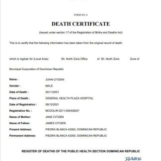 Dominican Republic death certificate Word and PDF template download template file