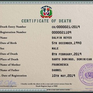 Dominican Republic vital record death certificate PSD template download template file