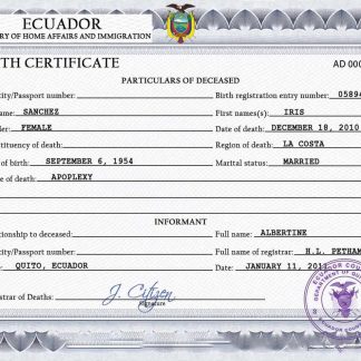 Ecuador vital record death certificate PSD template download template file