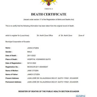 Ecuador vital record death certificate Word and PDF template download template file