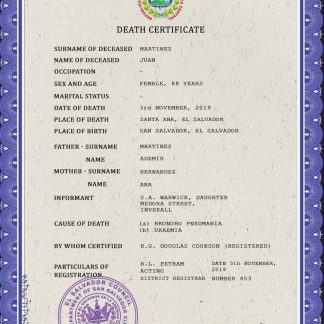 El Salvador vital record death certificate PSD template download template file