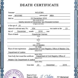 Equatorial Guinea Death Certificate psd download template file