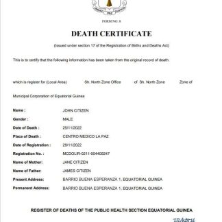 Equatorial Guinea death certificate Word and PDF template download template file