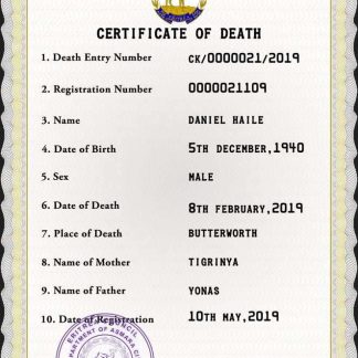 Eritrea vital record death certificate PSD template download template file