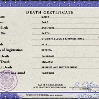 Estonia death certificate PSD template download template file