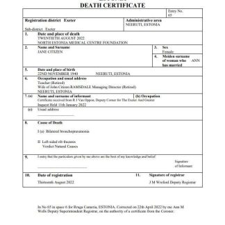 Estonia death certificate Word and PDF template download template file