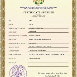 Ethiopia vital record death certificate PSD template download template file