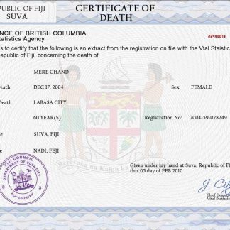 Fiji death certificate PSD template download template file