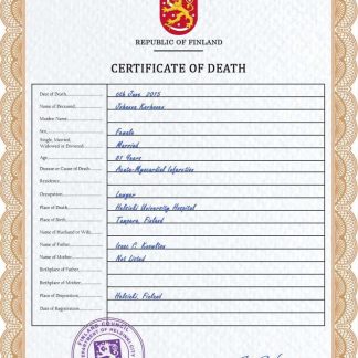Finland death certificate PSD template download template file