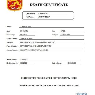 Finland death certificate Word and PDF template download template file