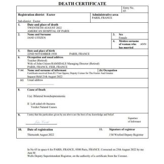 France vital record death certificate Word and PDF template download template file
