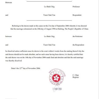 Hong Kong divorce certificate template in Word and PDF format FREE download template file