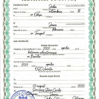 MOLDOVA divorce certificate download template file