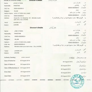 PAKISTAN (Punjab) divorce certificate download template file