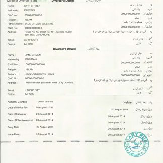 PAKISTAN (Punjab) divorce certificate download template file