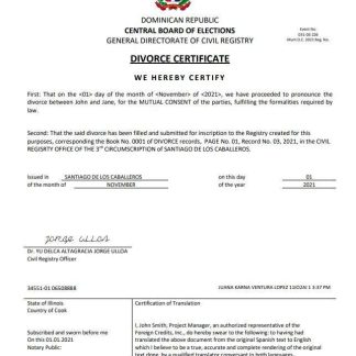 Dominican Republic divorce certificate template in Word format download template file