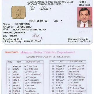 India Manipur state Driving License download template file