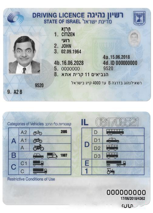 ISRAEL Driving License download template file