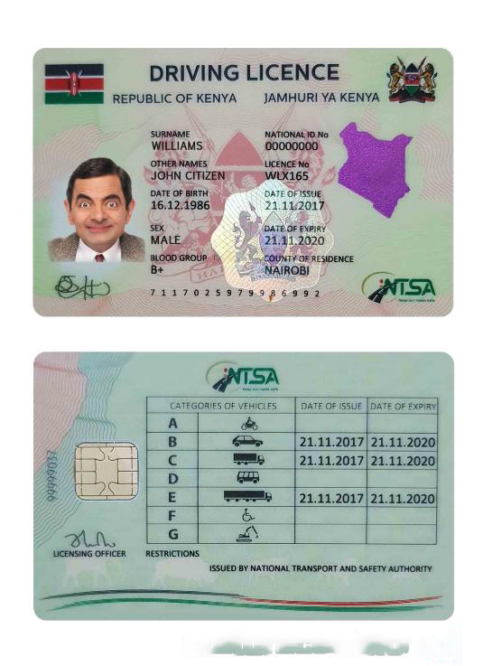Kenya Driving License download template file