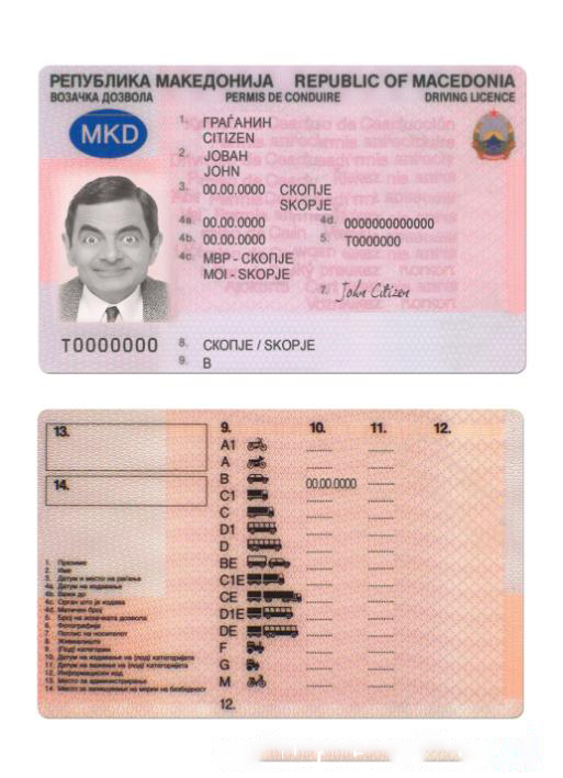 Macedonia Driving License download template file