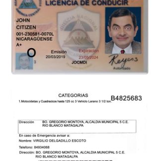 Nicaragua Driving License 2019 present download template file