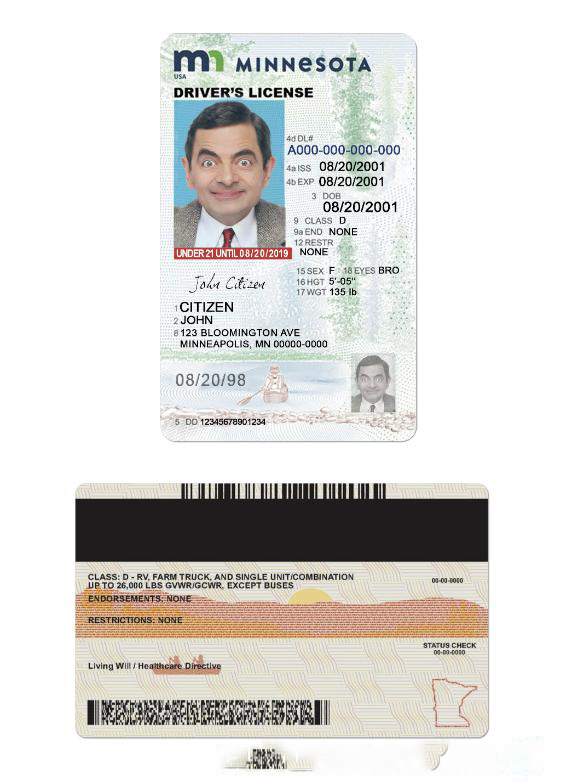 USA Minnesota Driving License under 21 download template file