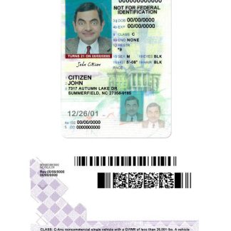USA North Carolina Driving License under 21 download template file