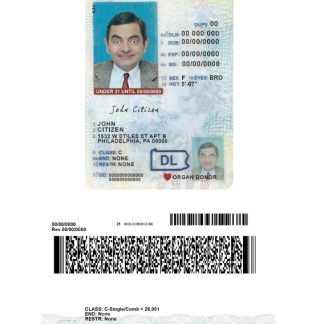 USA Pennsylvania Driving License under 21 download template file